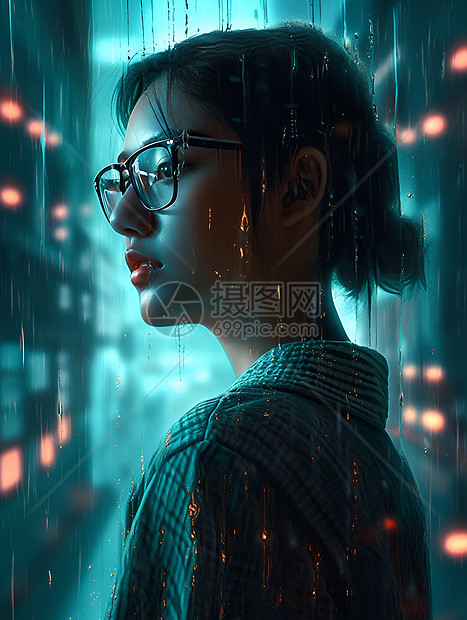 夜雨中的女孩图片