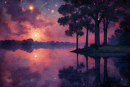 湖畔繁星图片