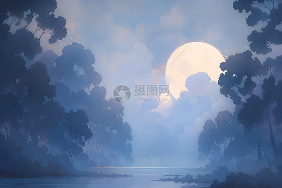 月光湖景图片