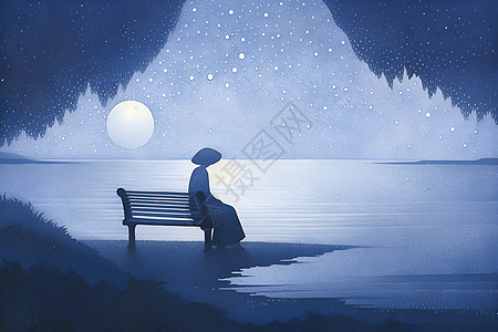 湖畔月夜背景图片