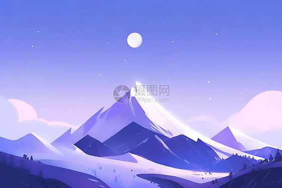 月夜雪山图片