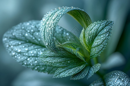 挂满水滴的绿植图片