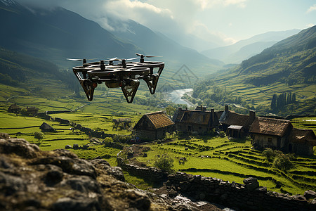 草原上飞行的无人机设计图片