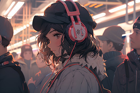 地铁上戴着耳机的人图片