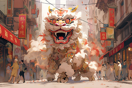 唐人街的中国舞狮表演背景图片