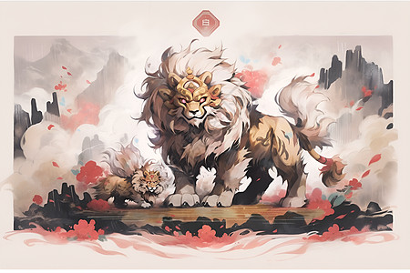 中国舞狮的活力背景图片