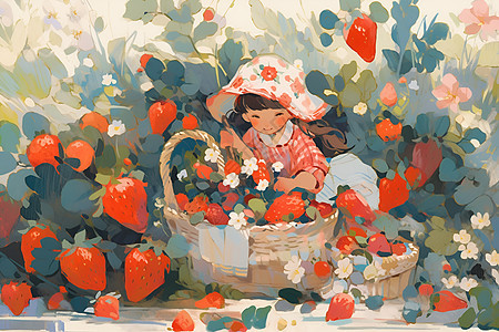 阳光下的草莓女孩背景图片