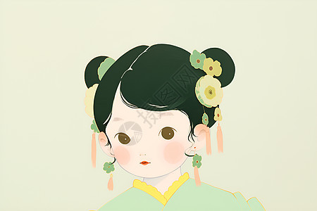 小女孩穿着翡翠绿汉服图片