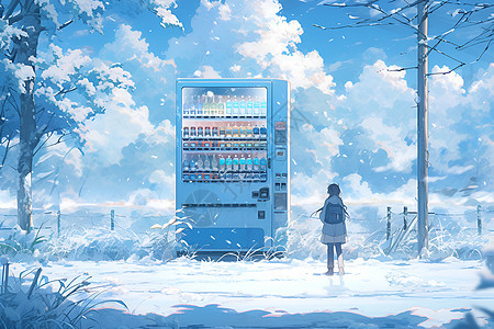 雪地静谧的彩色售货机图片