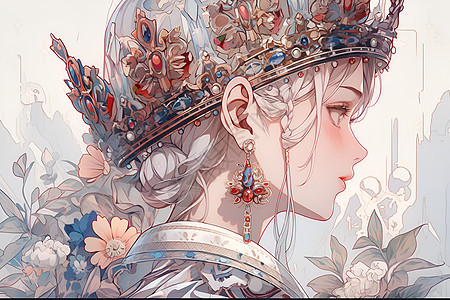 花冠少女唯美插画背景图片