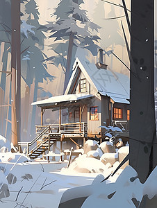 冬日乡村雪中的小屋图片