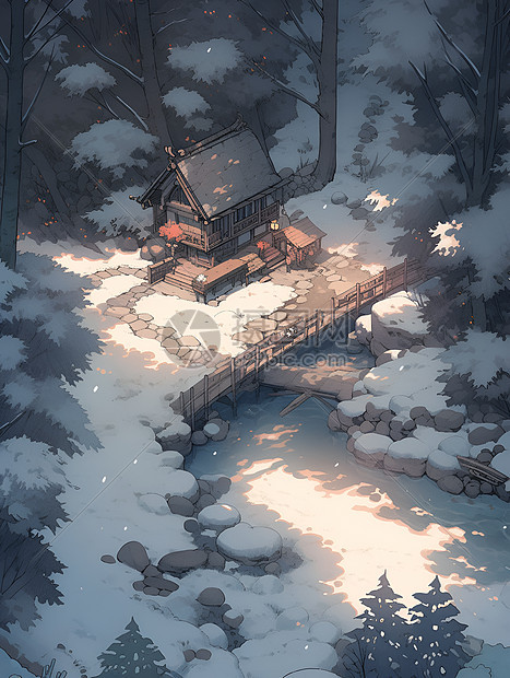 冬日森林中的小屋图片
