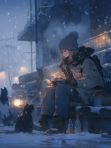 冬季夜晚的女孩背景图片