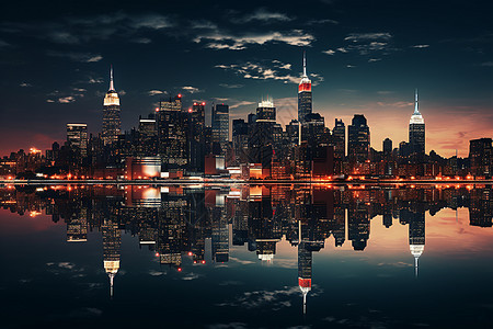 月光倒映纽约夜景背景图片