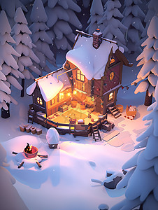 冬日温馨小木屋背景图片