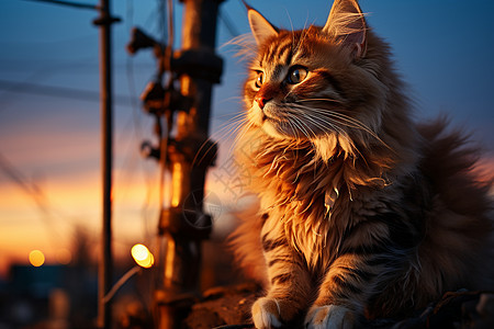 猫咪与日落图片