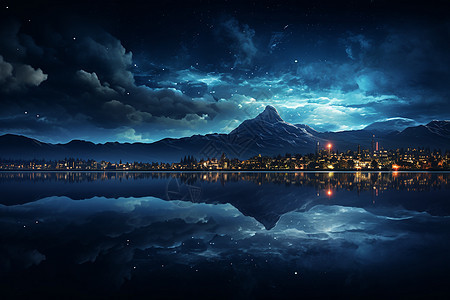 夜晚湖面的倒影背景图片