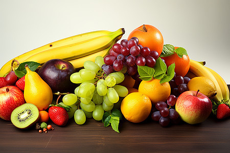 多种水果放在桌上图片