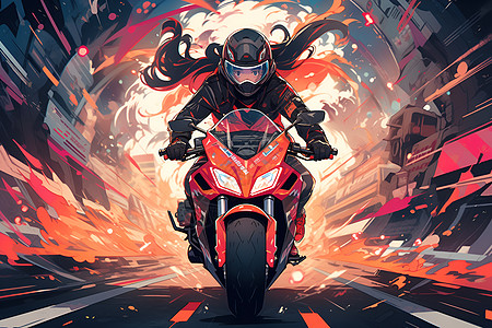 道路上骑摩托车的女性图片