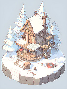 雪地中的建筑木屋图片
