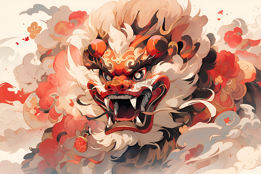绘画的传统舞狮插画图片下载-正版图片601017060-摄图网