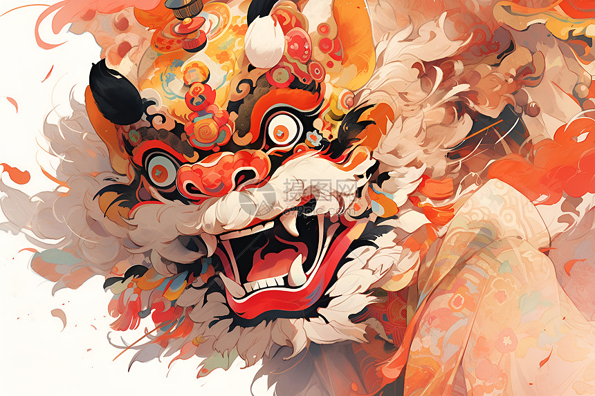 绘画的传统舞狮插画图片下载-正版图片601017063-摄图网