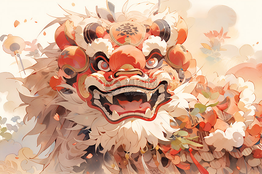 手绘的舞狮艺术画插画图片下载-正版图片601017153-摄图网