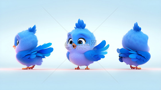 三只可爱的蓝色小鸟图片