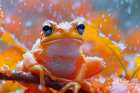 雨中的栖息青蛙图片