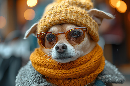 冬日街头的时尚犬图片