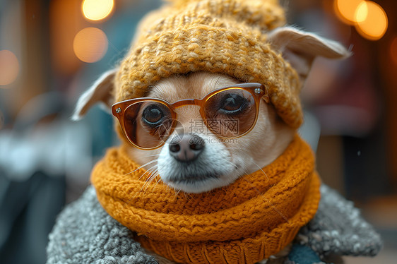 冬日街头的时尚犬图片