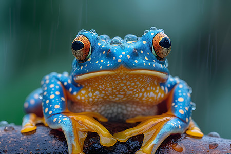 青蛙被雨水打湿图片
