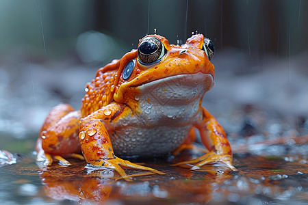 炫彩霓虹雨中青蛙图片
