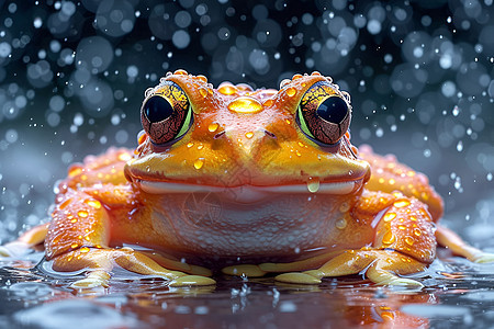 青蛙沐浴在雨中背景图片