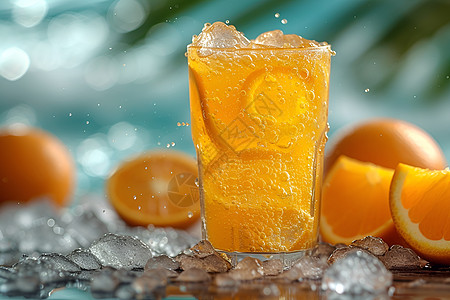冰块橙汁背景图片
