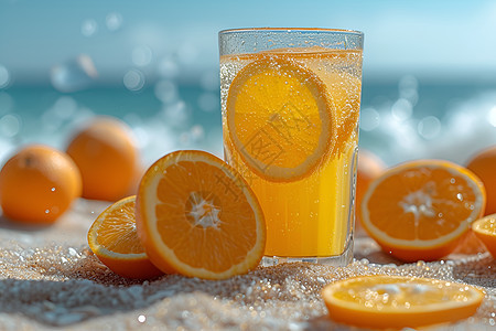 阳光下的橙汁图片