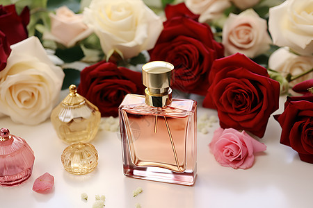 香水与花朵玫瑰化妆品高清图片