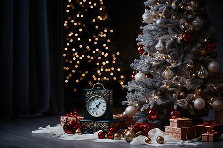 圣诞树与时钟图片