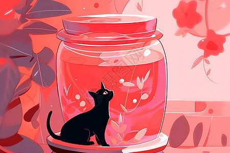 猫咪与红罐图片