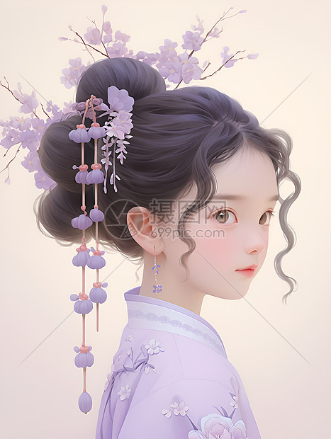 清代少女行走花间图片