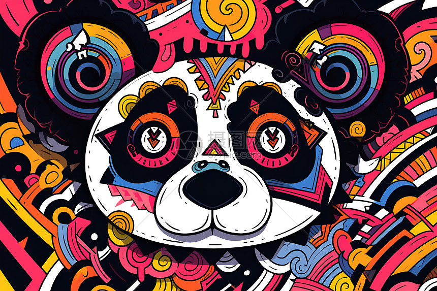 彩色的熊猫插画图片