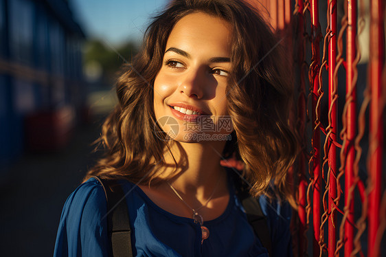 阳光下微笑的女人图片