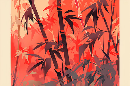 红叶相映的竹林背景图片