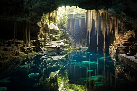 洞穴的湖泊深渊巨口高清图片