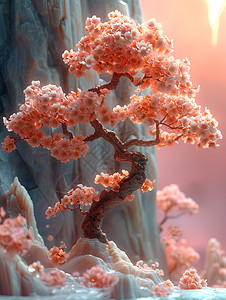 一颗盛开的粉色花树背景图片