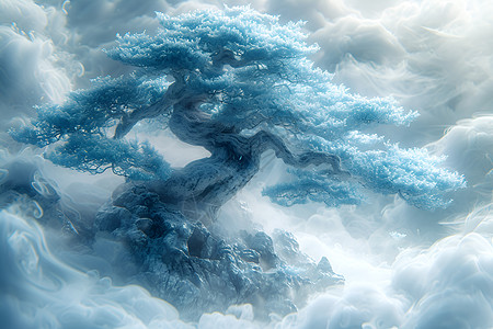 一颗蓝色的盆景树图片