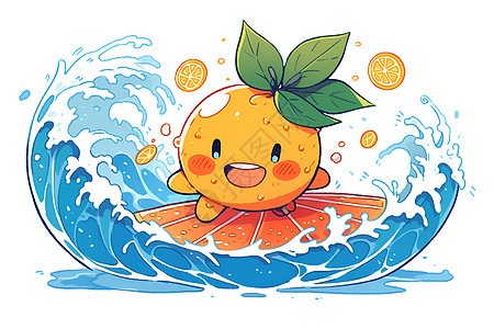 卡通橙子的冲浪之旅图片