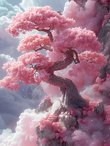 盛开粉色花朵的树图片