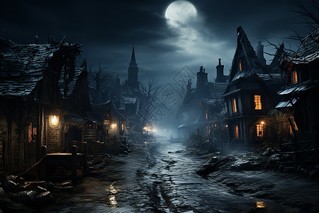 月夜小镇背景图片