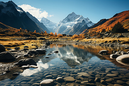 稻城秋色山脉河流图片